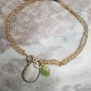 Patricia Nash Mother of Pearl Green Leaf Egyption Yellow Gold Necklace